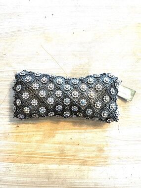 NWT!  Y2K Kenny Ma Gunmetal Evening Clutch with Floral Swarovski Crystals